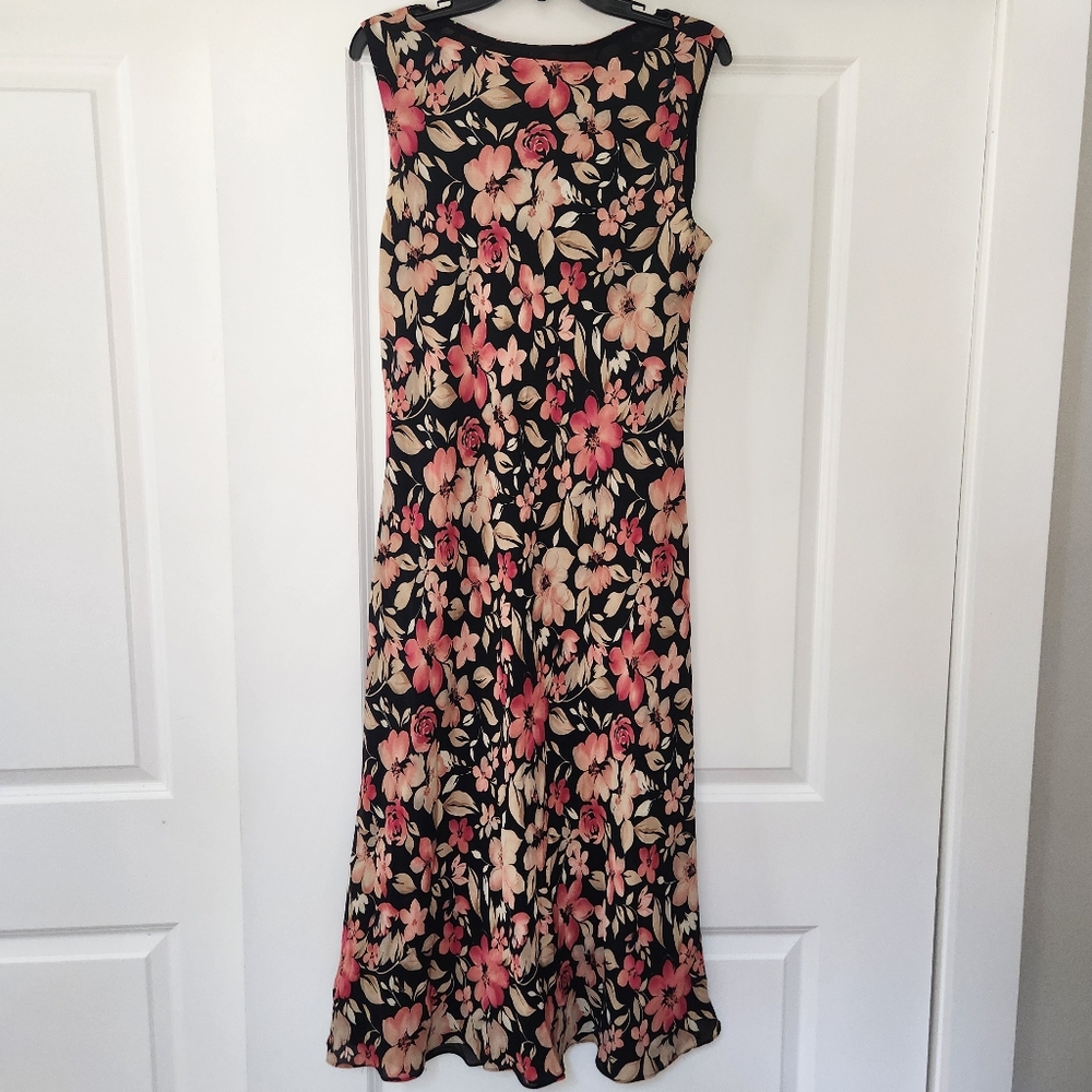 Charter Club Vintage 100% Silk Hawaiian Floral Print Maxi Dress Black 14 - Picture 6 of 6